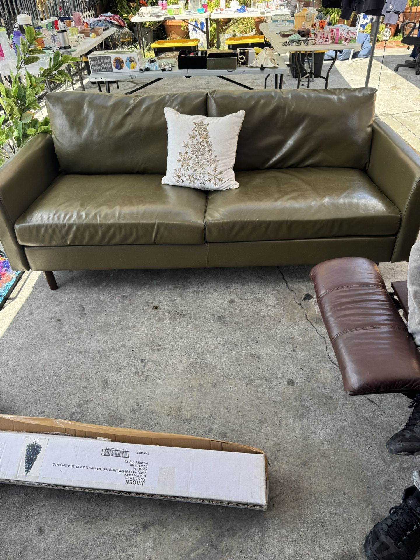 Faux Leather Sofa Green Olive 80”