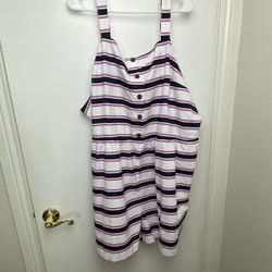 NWT Women’s Plus 4X, Who What Wear, 100% cotton Romper, white, black and pink