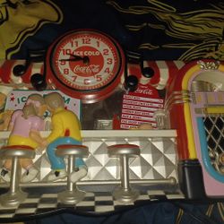 Vintage Coca Cola 3D Wall Clock Ice Cream Shop Soda Fountain Diner Jukebox