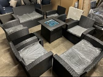 Brand New Patio Outdoor Furniture Set With Fire Pit Propane 9 Pieces 