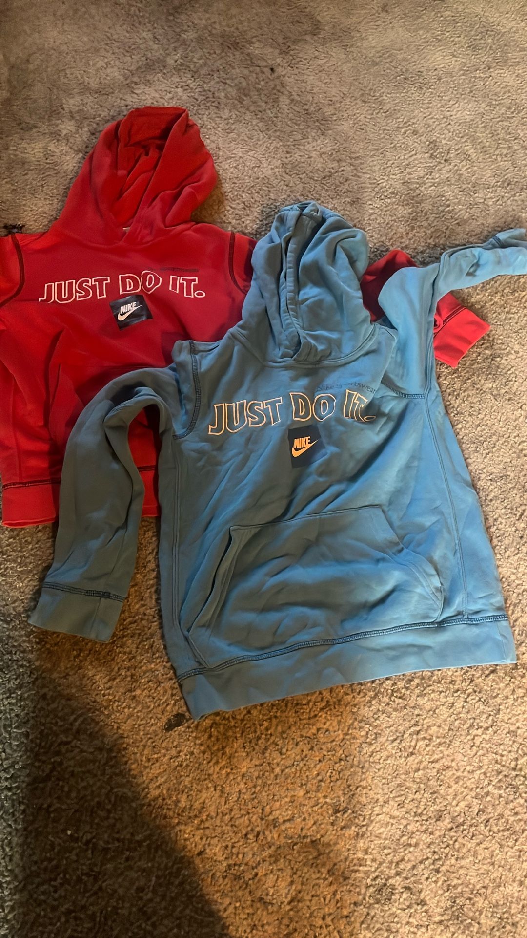 Nike Sportswear Just Do It Hoodie Sweatshirt Men Medium Red & Blue Pullover Embroidered Logo
