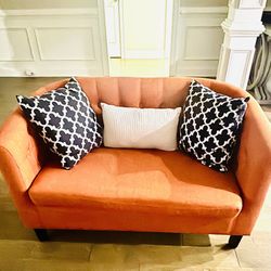 2 Orange Stretch Velvet small sofas 