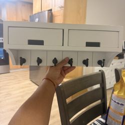 Key Holder Wall Mount with Drawer Organizer: Mail Organizer with 6 Key Hooks & Dual Drawer Storage