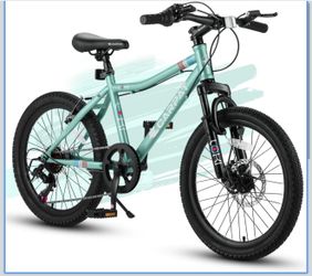 S20101 20 Inch Kids' Bike, Boys Girls Mountain Bike Ages 6-12, 7 Speed Teenager Children Kids' Bicycles, Front Suspension Disc Brake Rear V-Brake, Hig