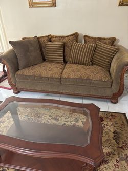 Traditional Sofa with Carved Wood Frame