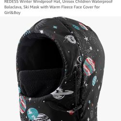 REDESS - (Black/Space)(X003X7SM03)- 2 Winter Windproof Hat, Unisex Children Waterproof Balaclava, Ski Mask with Warm Fleece Face Cover for Girl&Boy