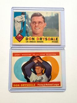 (2) 1960 topps don drysdale cards