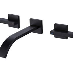 RBROHANT Brushed Brass Wall Mount Bathroom Faucet Matte Black Bathroom Sink Faucet, 2 Handles, Wall Mounted, Rough-in Valve Included, RB0998