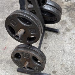 85 Pounds Of Standard Weights With Weight Tree