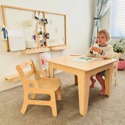 Montessori Weaning Table & 2 Chairs Set, Natural Wood (WoodAndHearts)