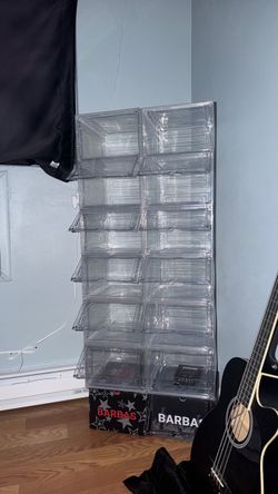 Stackable Plastic Storage Organizers, with Magnetic Doors, Transparent White