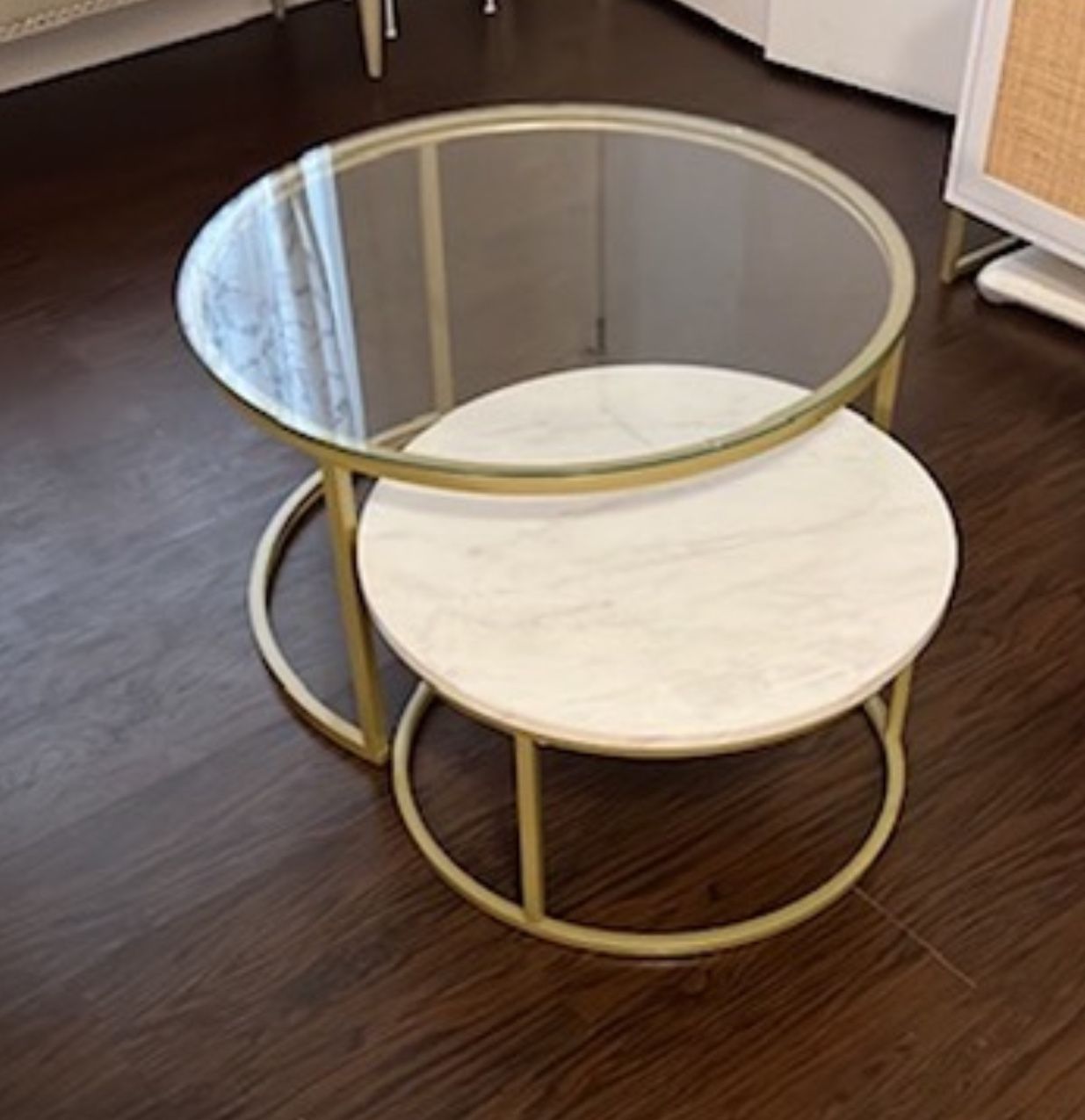 Available Stella Coffee Table Set | Nesting| Glass & Marble Finish - Marble-Glass-Gold original $149