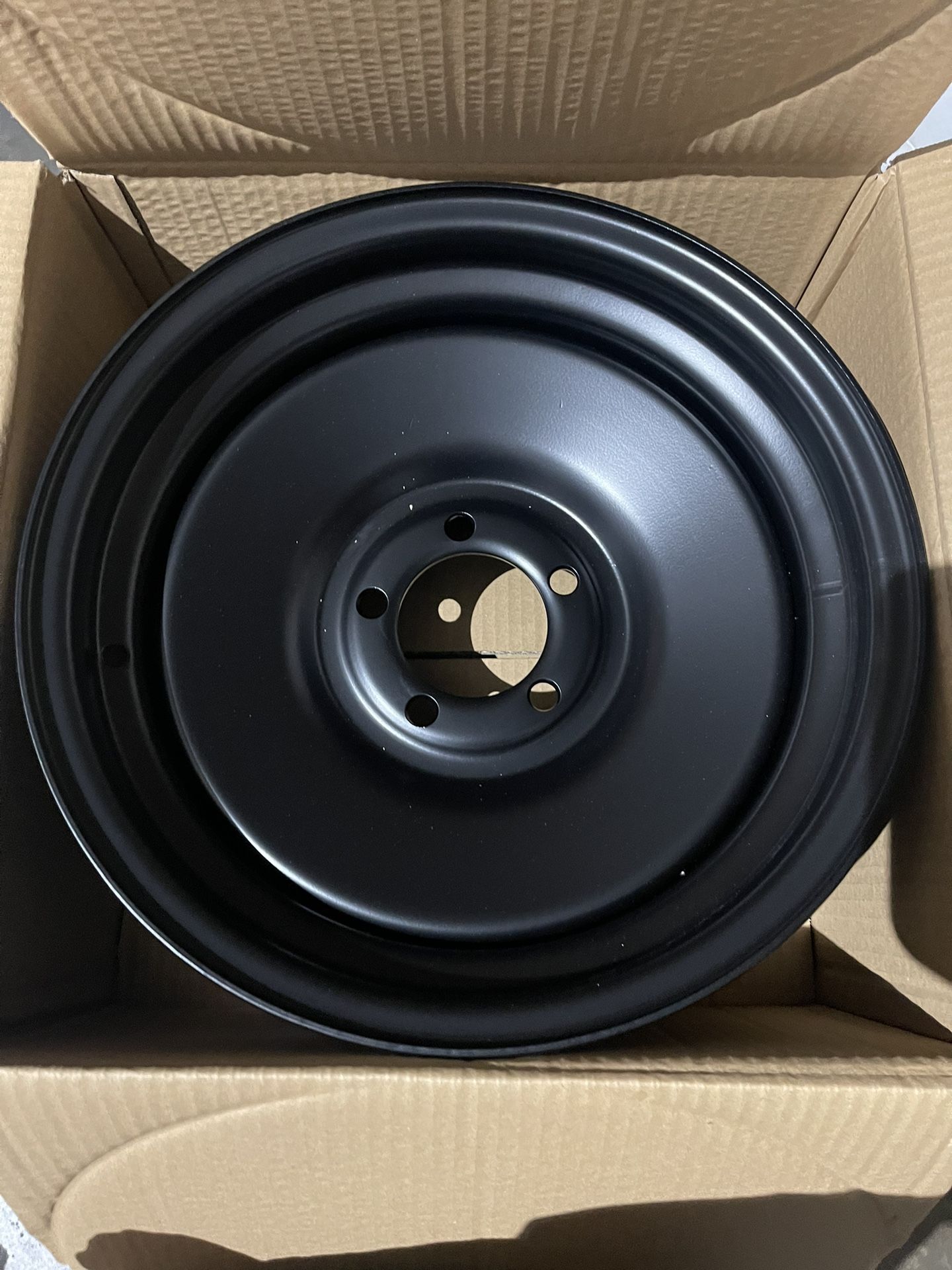 Set Of Four Steel Wheels Matte Black Rat Rod 15x7 5x4.5 Ford Bolt Pattern 3.75 Inch Backspace -6 mm Offset Steelie Us Wheel Smoothie Rim