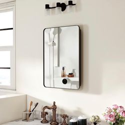 Black Medicine Cabinet with Mirror, 20x28 Inch 