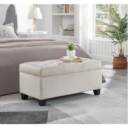 NEW Beige Fabric Upholstered Storage Bench