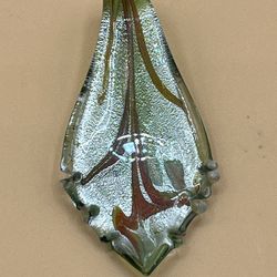 Vintage Glass Leaf Green And Brown Pendant Rare 