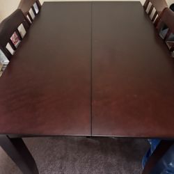 Dark Brown Wood Expandable Dining Table With 6 Chairs 