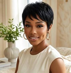 Pixie Cut Wigs Human Hair for Black Women Glueless Short Bob Wig 100% Real Human Hair Lightweight Natural Black Straight 6 Inch