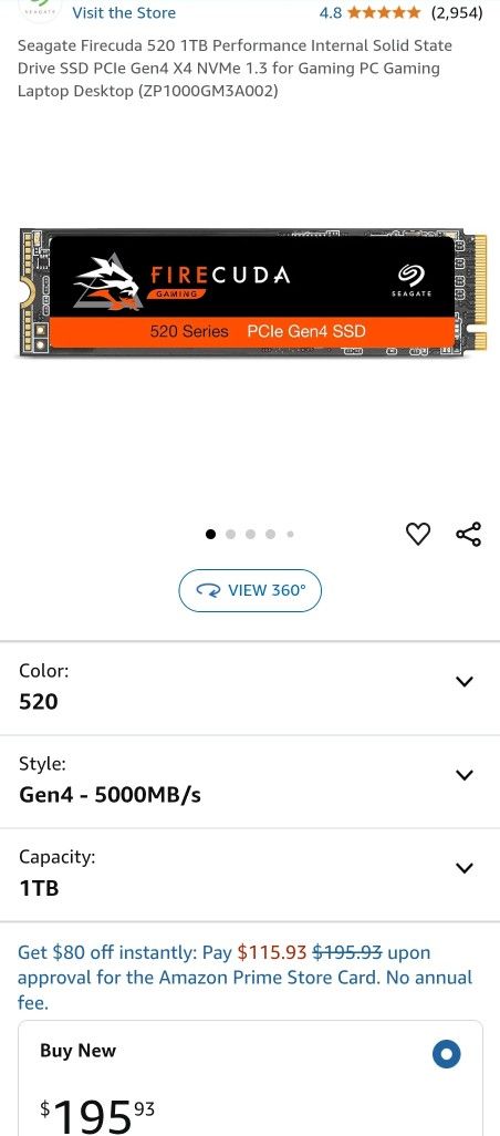 Seagate Firecuda 520 1TB Performance Internal Solid State Drive SSD PCIe Gen4 X4 NVMe 1.3 for Gaming PC Gaming Laptop Desktop