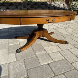 Beautiful Antique Coffee Table With Embossed Leather Top
