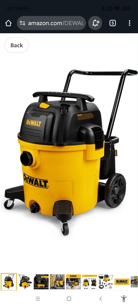Brand New In Box DEWALT 14 Gallon Poly Shop Vacuum Wet/Dry, 6 Peak HP, Cart Style Wet/Dry/Blower Multifunction Wet/Dry Vac, Built-in Drain, DXV14P