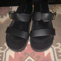 Leather double-strap slide sandals by Stuart Weitzman