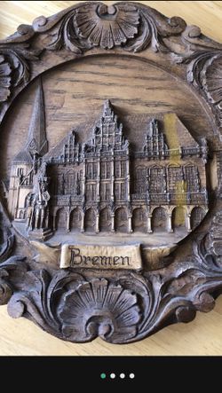 Vintage 3 D Carved Wood German Plaques