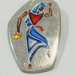 Vintage Silver Enamel Art Deco Brooch Pendant Made in Israel 2”. Very rare brooch is in good vintage condition, see all photos.
