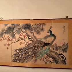 Vintage Asian painted silk screen