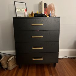 4 Black Drawer Dresser for Bedroom, Wooden Chest of Drawers with Cut-Out Handles, Modern Office File
