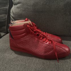 Gucci Red Logo Embossed Leather High Top Sneakers 459029-CWD60 Men's 12