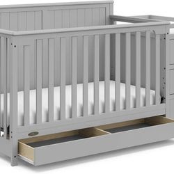 Graco 5-in-1 Convertible Crib and Changing Station with Drawer, Pebble Gray - Crib, Changing Station, and Toddler Bed