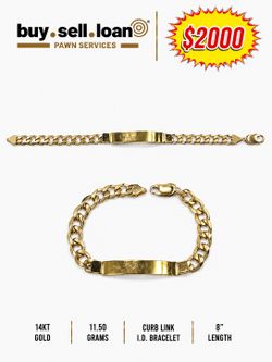 14KT CURB LINK BLANK I.D. BRACELET, 11.5 GRAMS, 8”