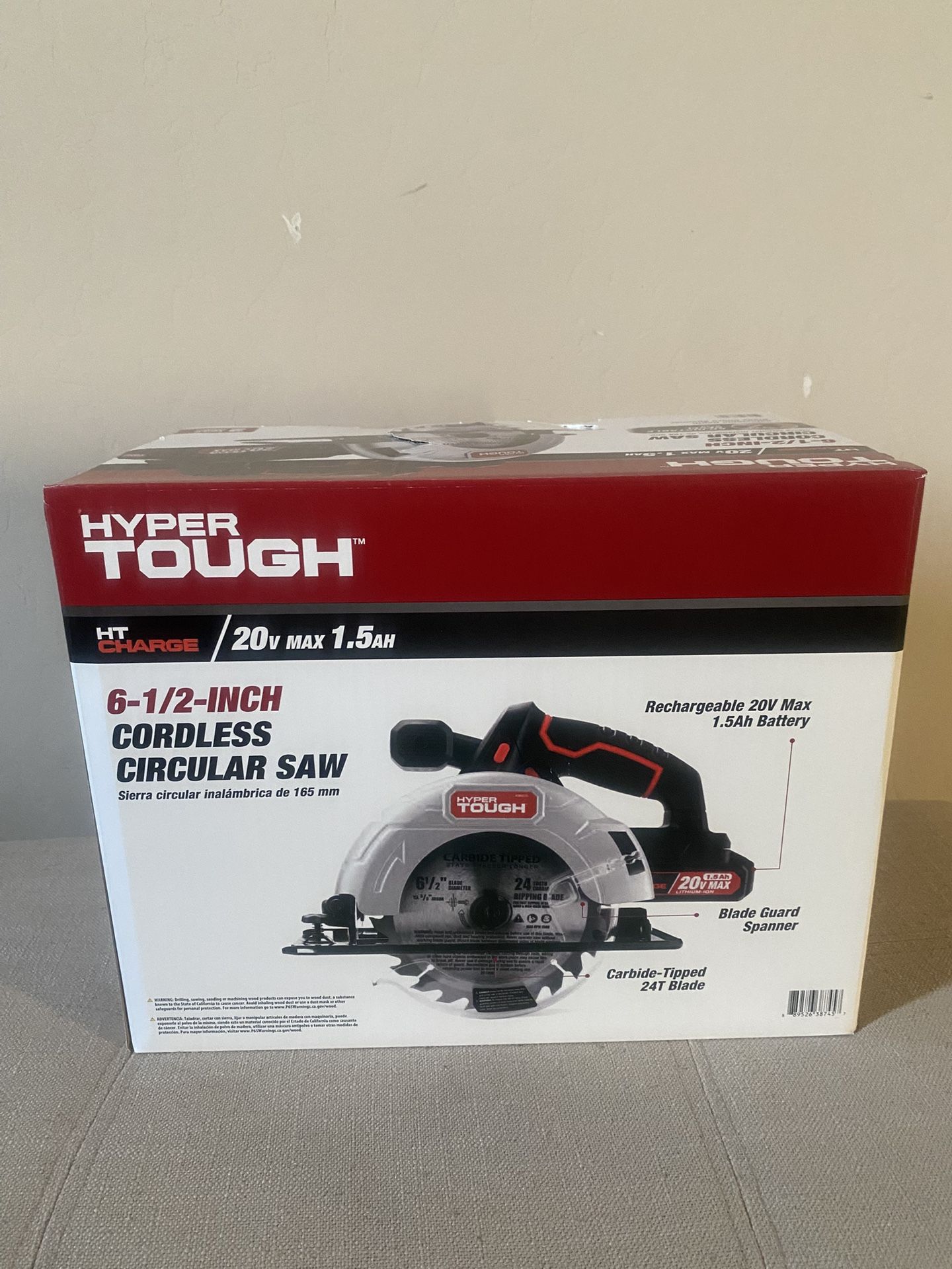 Hyper Tough 20V Max Lithium-ion Cordless 6-1/2 inch Circular Saw with 1.5Ah Lithium-ion Battery, Charger, Blade & Rip Fence, New Condition