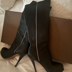 Tall Leather Black Boots  Size 7 1/2