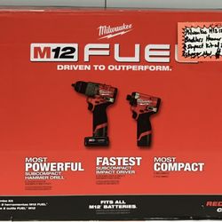 Milwaukee M12 12V Fuel Brushless Hammer Drill & Impact Kit W/ 2 Batteries & Charger New 