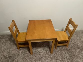 Melissa & Doug Solid Wood Table and 2 Chairs Set - Light Finish Furniture for Playroom