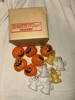 Vintage Halloween Lillian Venon Ghost & Pumpkin Blow Mold Light Covers  Halloween Ghost and Pumpkin Light Covers, 6 Jack O Lanterns, 6 Plastic Ghosts 