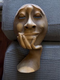 Hand-Carved Wood Face Sculpture
