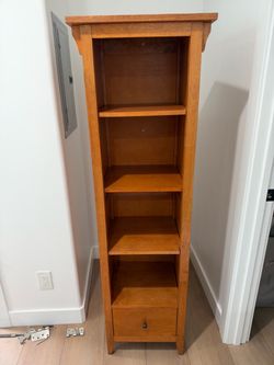 Narrow Solid Wood Bookcase with Drawer