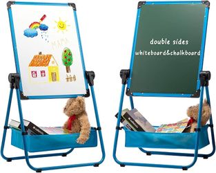 24'' x 18'' Magnetic U-Stand Whiteboard/Kids Flip Chart Easel, Double Sides Whiteboard & Chalkboard Standing White Board, Height Adjustable & 360°Rota