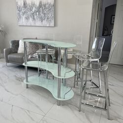 Bar And 4 Clear Barstools 