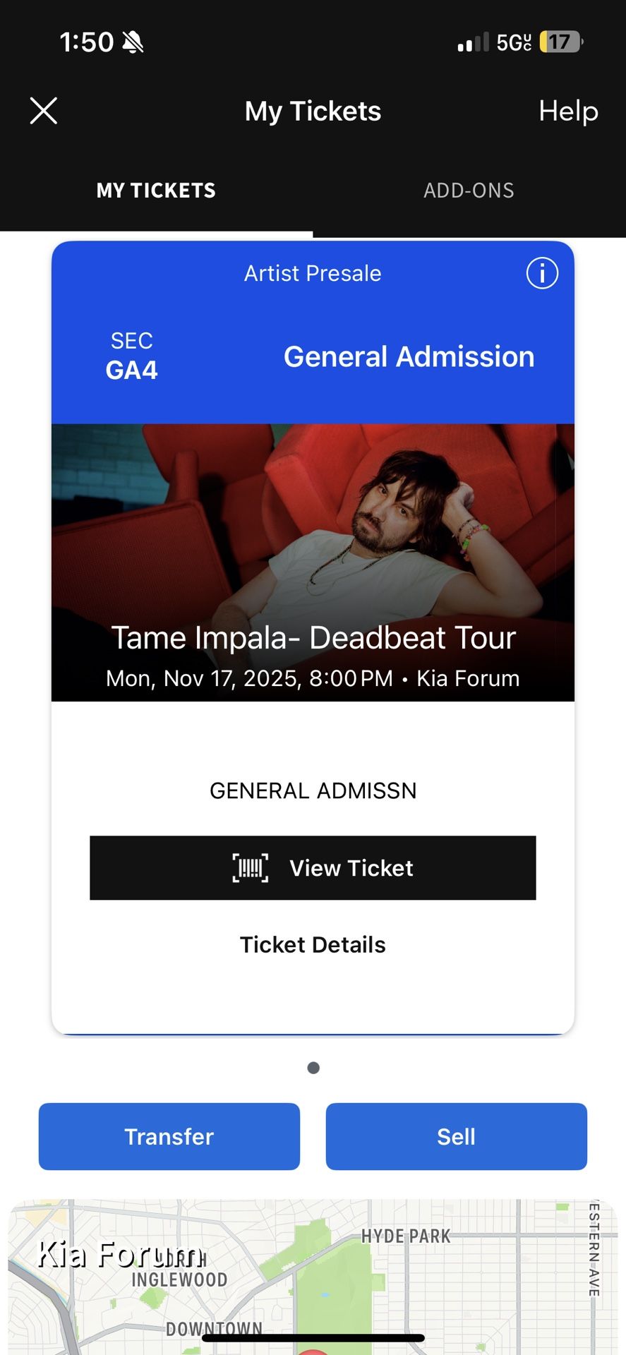 Tame Impala GA Floor Ticket