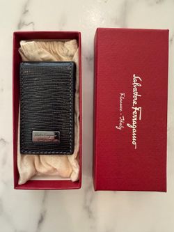 Salvatore Ferragamo Black Leather Magnetic Money Clip Bill Wallet