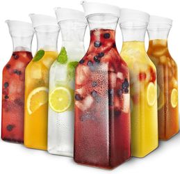 50 oz Square Plastic Pitchers with Lids (Set of 6) 50 oz Pitchers for Mimosa Bar, Beverage Pitcher with Lid, Water Bottle, Milk Container, Clear Bever