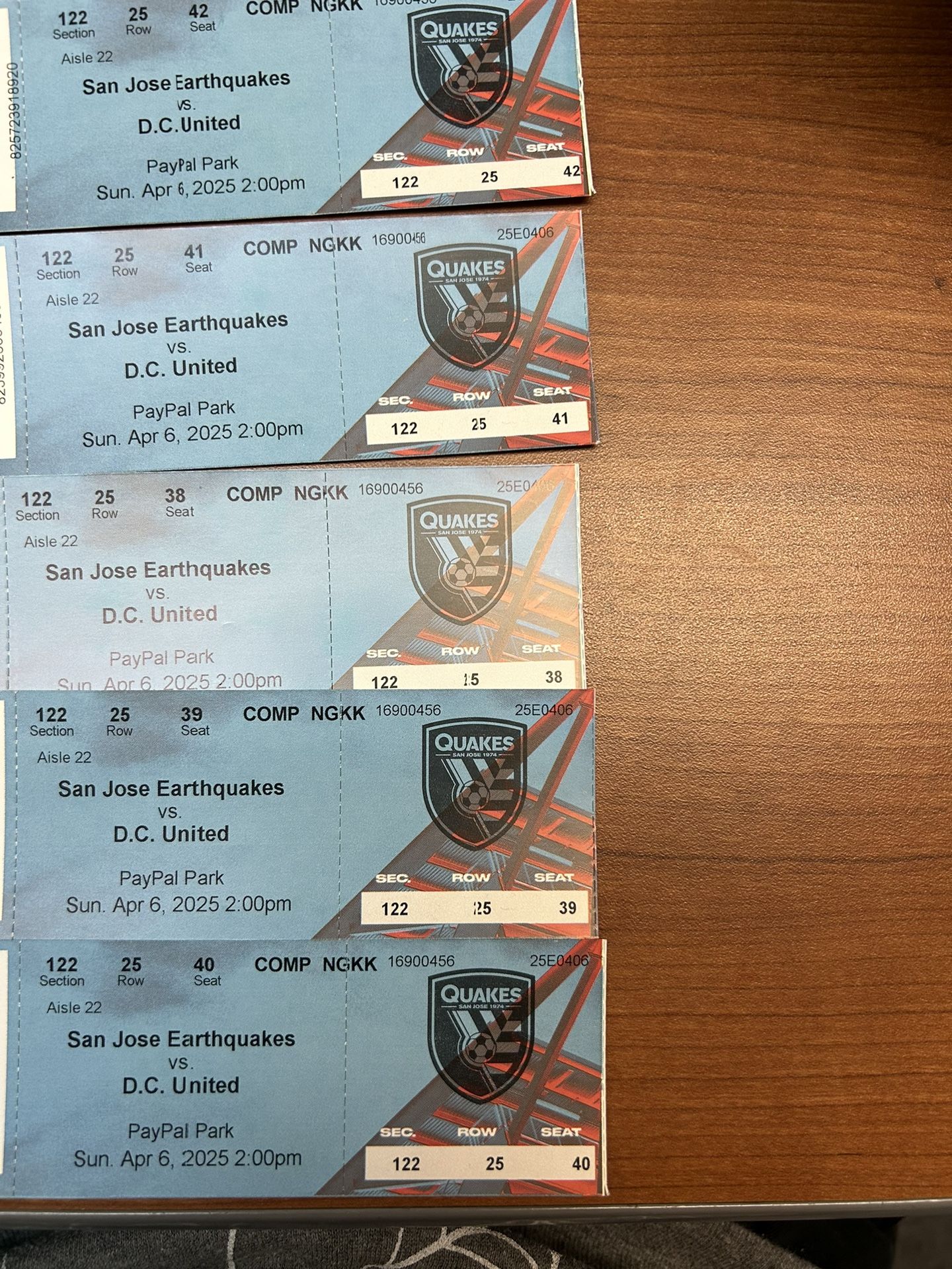 Earthquakes tickets $30 each