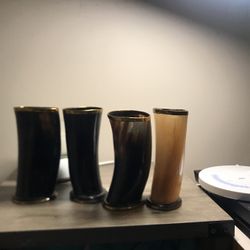 4 viking drinking cups with gold rims