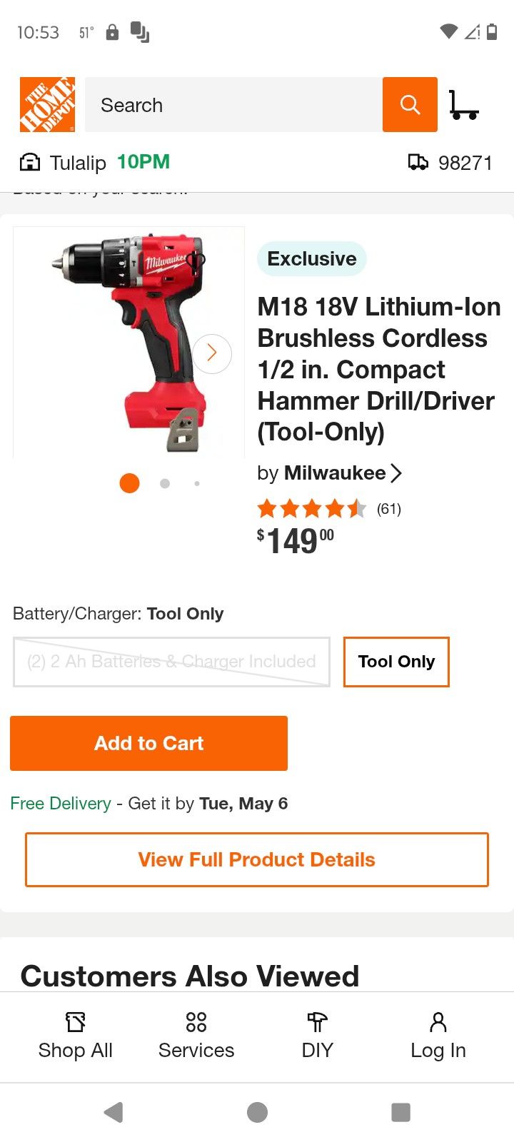 Brand New Never Used 149.00$ M18 18V Lithium-Ion Brushless Cordless 1/2 in. Compact Hammer Drill/Driver (Tool-Only)