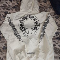 Chrome Hearts HorseShoe Floral Cross Sleeve Zip Up Hoodie white