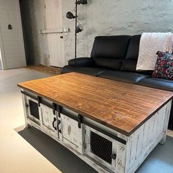 Distressed White Solid Wood Top Coffee Table